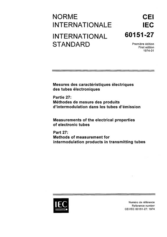 Cover IEC 60151-27:1974